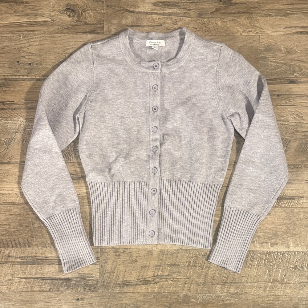Orange Kiss Essentials Women's Light Gray Button-Up Cardigan - Size L